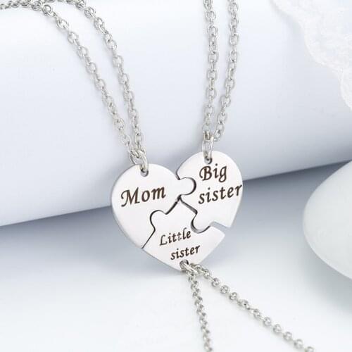 3 Pcs/Set Mother Daughter Pendant Necklace Mom Big Little Sister Heart Pendants Charming Metal Necklace Bijoux Wholesale
