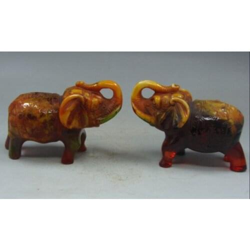 One Pair of Exquisite Old Chinese Collection Resin Lifelike Elephant Statues