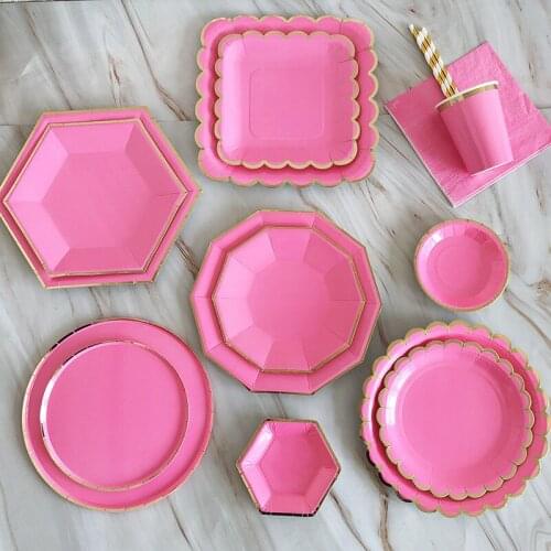 40pcs/set 8 Person Disposable Tableware Happy Birthday Girls Baby Shower Party Decoration Paper Cup Plates Wedding Supplies