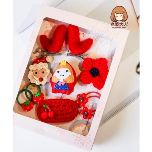 Autumn and Winter Wool Cherry Handmade BB Clip Christmas Gift Girl Hair Accessories Combination Gift Box Set Childrens Hairpin