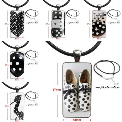Necklace Fashion Long Chain With Rectangle Necklace Jewelry For Women Girls Ladies Statement Best Gift Black And White Polka Dot