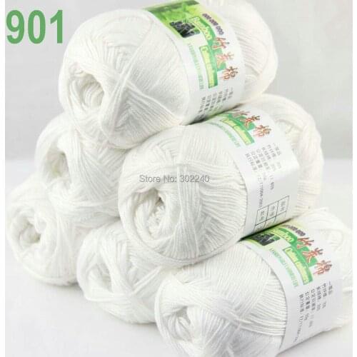 Lot of 6 Skeins Super Soft Natural Bamboo Cotton Knitting Yarn White 901