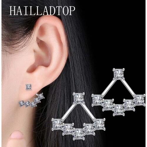 Simple Square Silver Earrings Female Silver Ladder Earrings Hanging Fashion White Fungus Jewelry