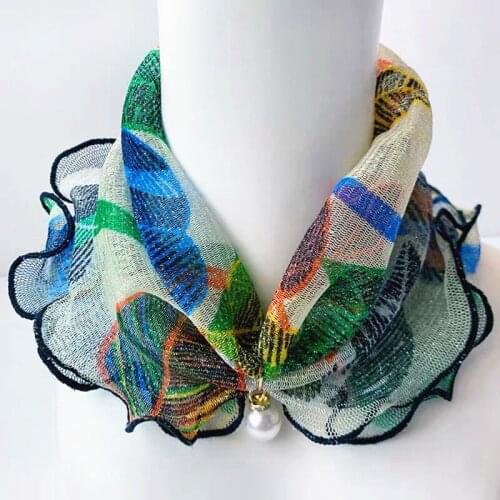 Fashion Lace Variety Scarf Women Pearl Square Scarves for Ladies Beach Necklace Ruffle Elegant Hair Scarf Women Bandana Dress