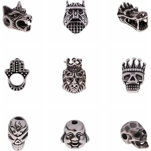 Skull Crown Beads For Bracelets Stainless Steel Spacer Bead Helmet Ball DIY Jewelry Making Accessories Craft Vintage Boho 1pcs