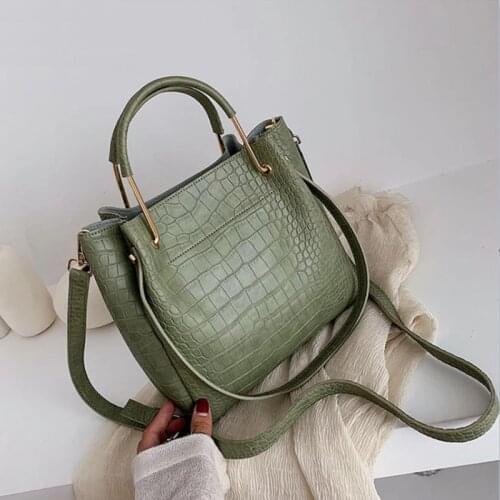 OLSITTI Stone Pattern PU Leather Bucket Bags for Women 2021 Retro Casual Shoulder Messenger Bag Lady Handbags Luxury Totes