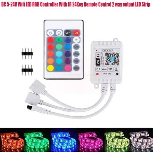 Magic Home 5-24V Wifi LED RGB Controller With IR 24Key Remote Control 2 way output LED Strip Lights APP Smart Lamps Bulbs