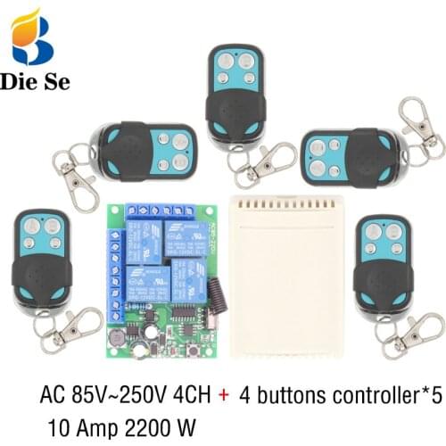 Universal Wireless Remote Control AC85V~220V 2200W 4CH Relay Receiver Module 433MHz RF Switch for garage door opener and Light