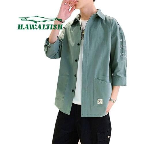 2021 spring and autumn mens trendy casual shirts Korean version of the trendy jacket jacket inch shirt youth solid color shirt