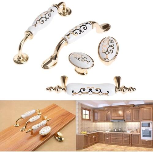 Vintage Ceramic Kitchen Door Handles Cabinet Cupboard Wardrobe Pull Knobs Bedroom Closet Dresser Drawer Knob Furniture Hardware