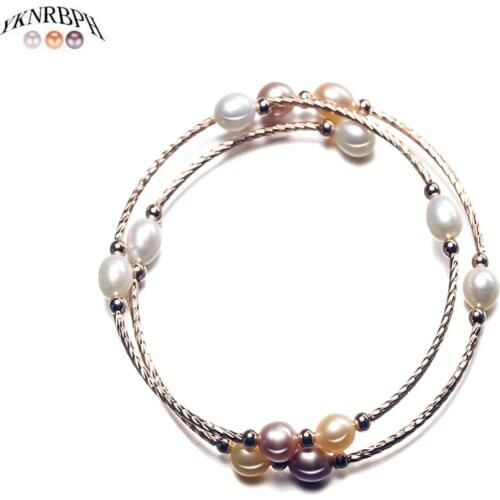 YKNRBPH 14K Exquisite Pearl Bracelet Open Exquisite For Womens Weddings Silver Color Bangle Fine Jewelry