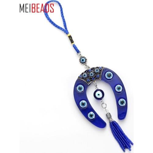 MEIBEADSFashion Evil Eye Blue Horseshoe Charm Eye Beads Key Chain For Women Car Hanging Key Decoration Jewelry AccessoriesEY4734