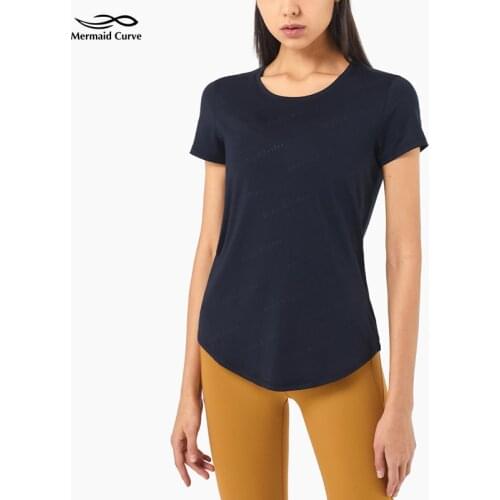 LULU Letter Printing Gym Womens Clothes Short Sleeve Hip Length Curved Hem Yoga Shirts Love Crew Loose Running T-Shirts Top