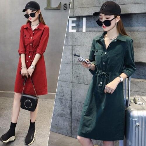 Woman Dresses Womens Autumn Dress Fashion Mid-Length Casual Collar Dress Vestido De Mujer Femme Robe