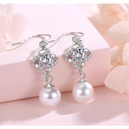 S925 Sterling Silver Earring for Women Silver Four Leaf Grass Earrings Fine Jewelry Gifts Drop Earrings Female boucle d'oreille