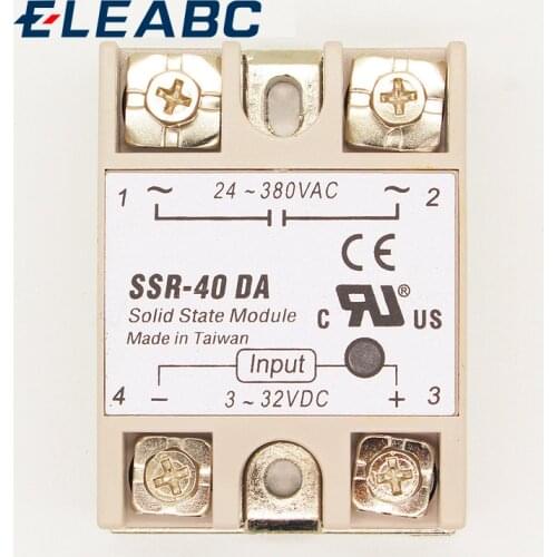 1 pcs 24V-380V 40A 250V SSR-40DA Solid State Relay Module 3-32V DC To AC SSR-40 DA SSR 40A Plastic Cover Case Factory Wholesale