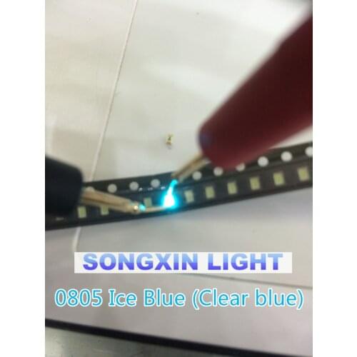 100PCS/LOT SMD LED 0805 Light Blue Ice Blue lamp beads 485-490nm 0805 Blue clear color LED Ice Blue 2.0x1.2x0.8mm smd led