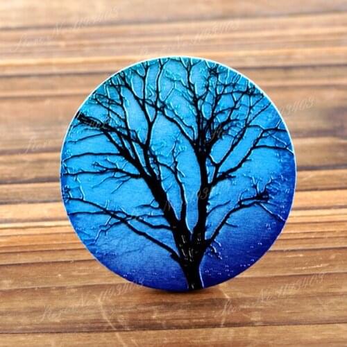 2Pcs 45mm Tree Unique 3D Embossed Big Round Handmade pattern Wood Cut Pendant make Necklaces, Bracelets,Brooch-(WI-58)