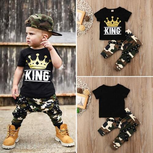 2pcs Toddler Infant Kids Baby Boys Summer Clothes T-shirt Tops+Camouflage Cargo Pants Outfits Set 0-5Years