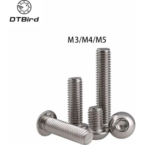 50pcs M3/M4/M5 A2-70 304 Stainless Steel Six Angle Screws In Round Head Hexagon Socket Button Head Screws Mushroom Hex ISO7380