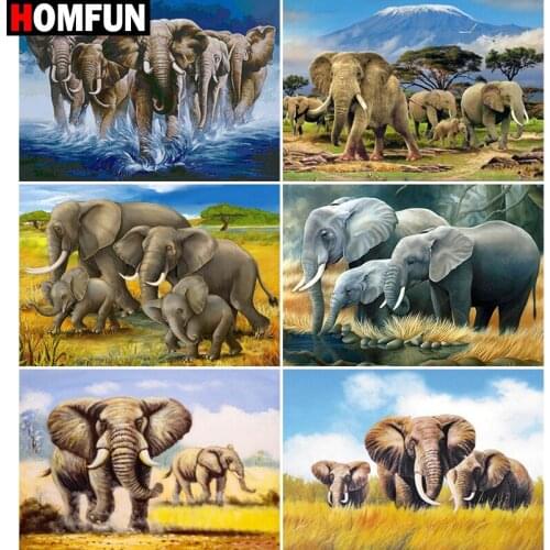 HOMFUN Full Square/Round Drill 5D DIY Diamond Painting“Animal elephant landscape” Embroidery Cross Stitch 5D Home Decor Gift