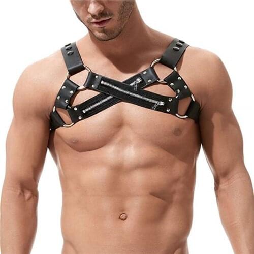 BDSM PU Leather Adjustable Body Bondage Lingerie Chest Fetish Men Harness Harness Belt Erotic Gay Clubwear