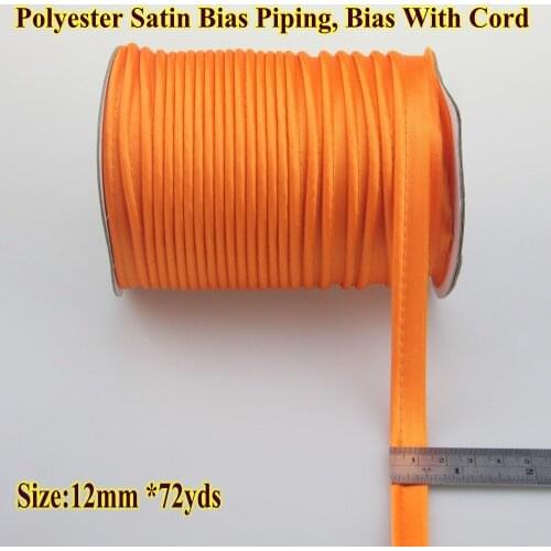 Free Shipping-Polyester satin Bias Tape with cord,Piping tape,size: 12mm,1/2",72yds for DIY handmade garment color orange