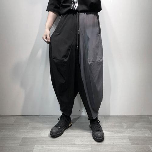 Mens new style yamamoto wind loose patchwork color tide men hip hop street day big size lantern nine minute pants