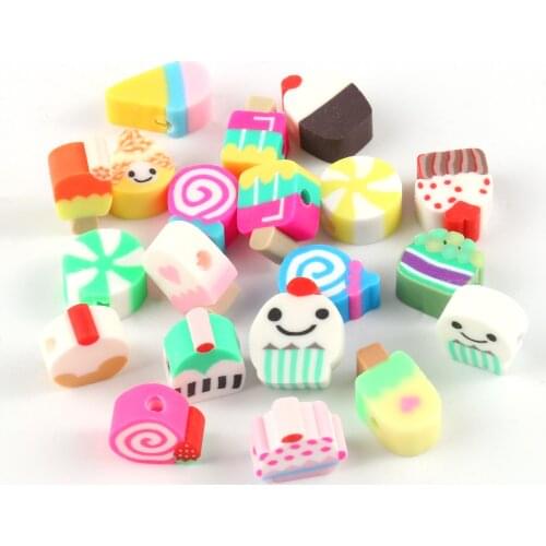 50pcs Mixed Sweets Polymer Clay Beads Candies Shape Spacer Loose Beads For Jewelry Making DIY Bracelet Earring Necklace Supplies