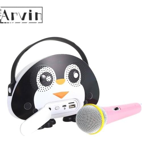 Children Portable Bluetooth Speaker Wireless Soundbar Karaoke Machine With Microphone Interactive Toy Gift For Kids-Black White
