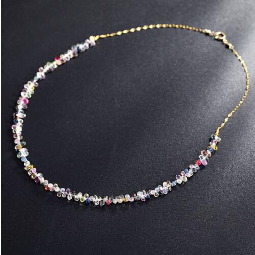 DMBS311 Yellow 18K Gold Color Sapphire Necklace Female Genuine Gemstone Handmade Customized Design Clavicle Chain
