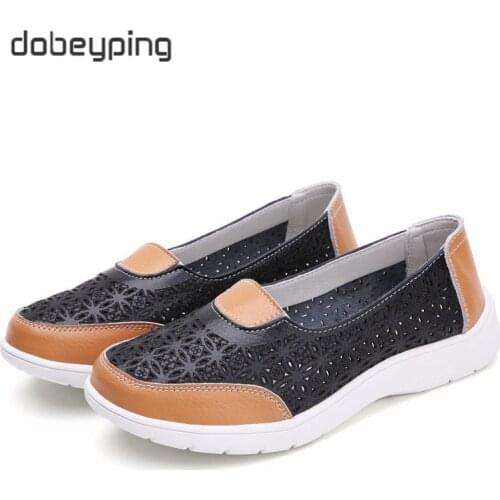 Dobeyping 2021 Casual Summer Women Shoes Genuine Leather Woman Loafers Cutout Womens Ballet Flats New Slip On Ballerines Shoe
