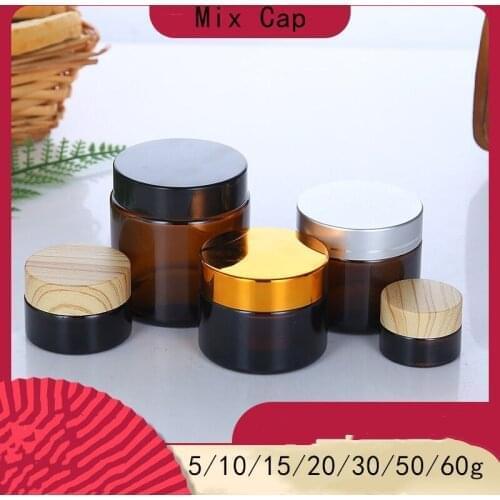 1pcs 5g/10g/15g/20g/30g/50g/60g Amber Glass Refillable Bottles Travel Face Cream Lotion Cosmetic Container Empty Makeup Jar Pot