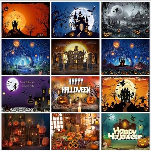Halloween Backdrop Pumpkin Lantern Bat Castle Forest Moon Tombstone Baby Photography Background For Photo Studio Photophone