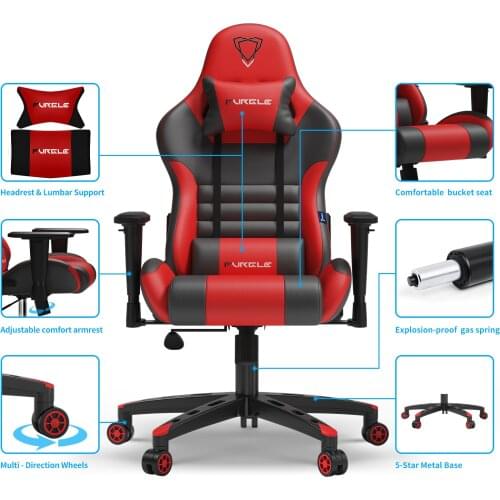 Gaming Office Chairs 180 Degree Reclining Computer Chair Comfortable Executive Computer Seating Racer Recliner PU Leather
