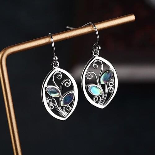 Exquisite Creative Lady Moonstone Plant Earrings Vintage Retro silver plated Earrings for Women Jewelry Gifts Party Earrings