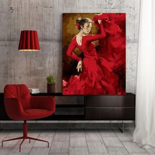 Paint by number art painting by numbers Art red dress dancer porch kitchen decoration painting hand-painted decompression