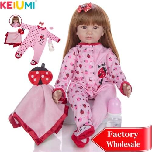 KEIUMI Fashion 60 cm Princess Reborn Baby Girl Dolls Silicone Vinyl Beautiful Long Hair Reborn Boneca For Kids Birthday Gifts