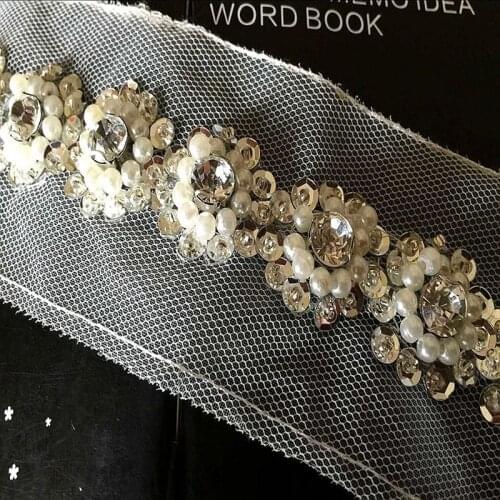 2yards/lot Flower Diamond Beaded Lace Ribbon Wrap Trim DIY Home Wedding Cake Party Decorations Gold White Sequin Lace Trim
