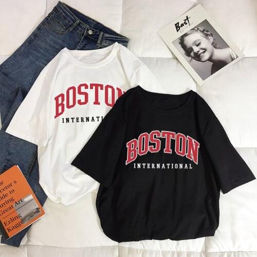 Harajuku Summer Womens T-shirt Casual Boston Print Top T-shirt Womens T-shirt Short Sleeve T-shirt Oversized Streetwear shirt