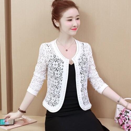 Summer 2021 new lace cardigan short anti-coating air suit large size womens lace heavy industry nail bead coat