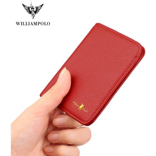 Williampolo 100% Leather Mini Wallet womens ultra thin large capacity credit card clip multi function zipper buckle coin pocket
