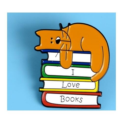 Cute Cartoon Book Brooch I LOVE BOOKS Cat Dog Shirt Collar Badges Broches for Men Women Badge Pins Brooches Jewelry Accessories