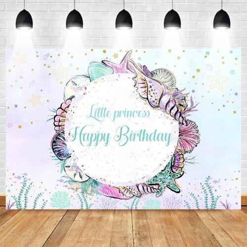 Mehofoto Happy Birthday Backdrop for Little Princess Photography Mermaid Backdrop Underwater Marine Life Starfish Water Grass