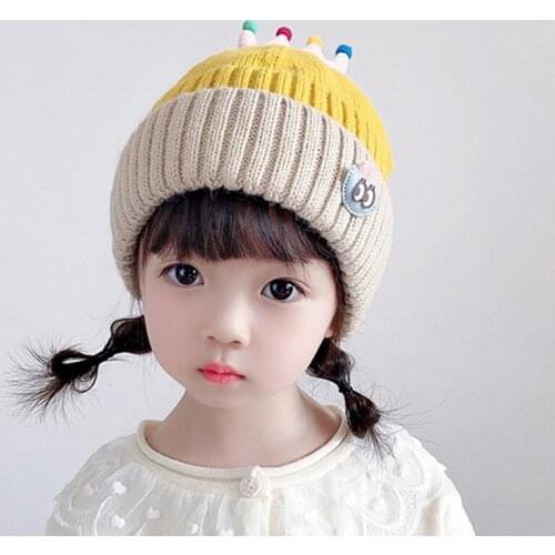 Cartoon Crown Color Matching Winter Hat Baby Knitted Hat Baby Hat Autumn And Winter New Woolen Warm Hat 1-5 Years Old