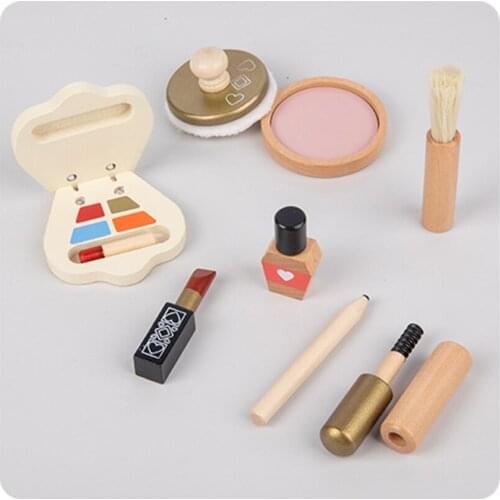 Makeup Kit Funny Brush Lipstick Blush Wooden Cosmetic Accessories Play Set