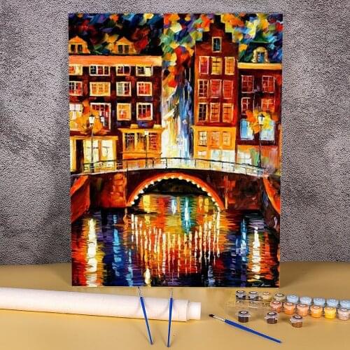 Amsterdam - Little Bridge Coloring By Numbers Painting Kit Oil Paints 40*50 Paiting By Numbers New Design Children Drawing