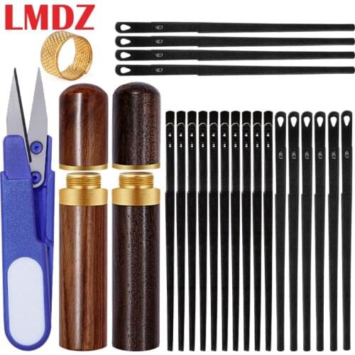 LMDZ 24 PCS Leather Sewing Kit Leather Rope Lace Needle Thimble Tailor Scissor with Bottle for DIY Hand Sewing Craft Tool