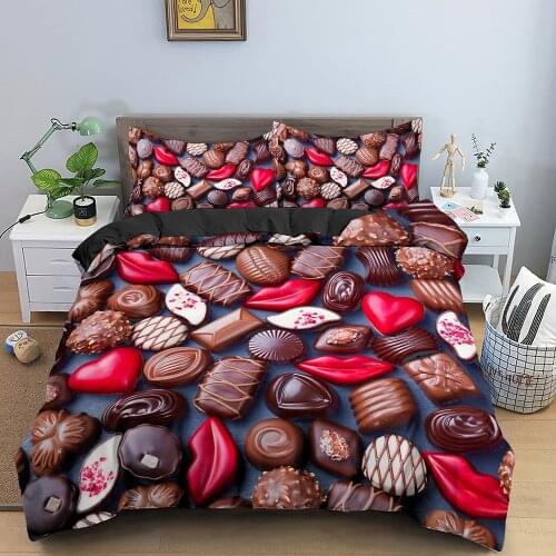 French Macaron Chocolate Bedding Set Colorful Duvet Cover 3D Print Comforter Cover Dessert Food Girls Bed Linen 2/3pcs Queen