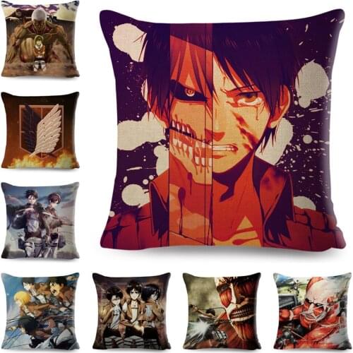 Japanese Attack on Titan Cushion Cover for Sofa Home Children Room Decor Cartoon Anime Print Pillowcase Polyester Pillow Case